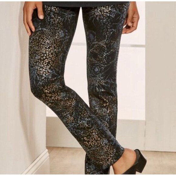 Soft Surroundings Mixte Pants Womens Small Black Metallic Leopard Ankle 2DE36 - Picture 1 of 9
